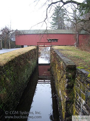 Uhlerstown Covered Bridge - Side view over canal