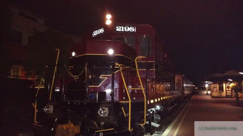 Engine 2198 at night at the New Hope Station